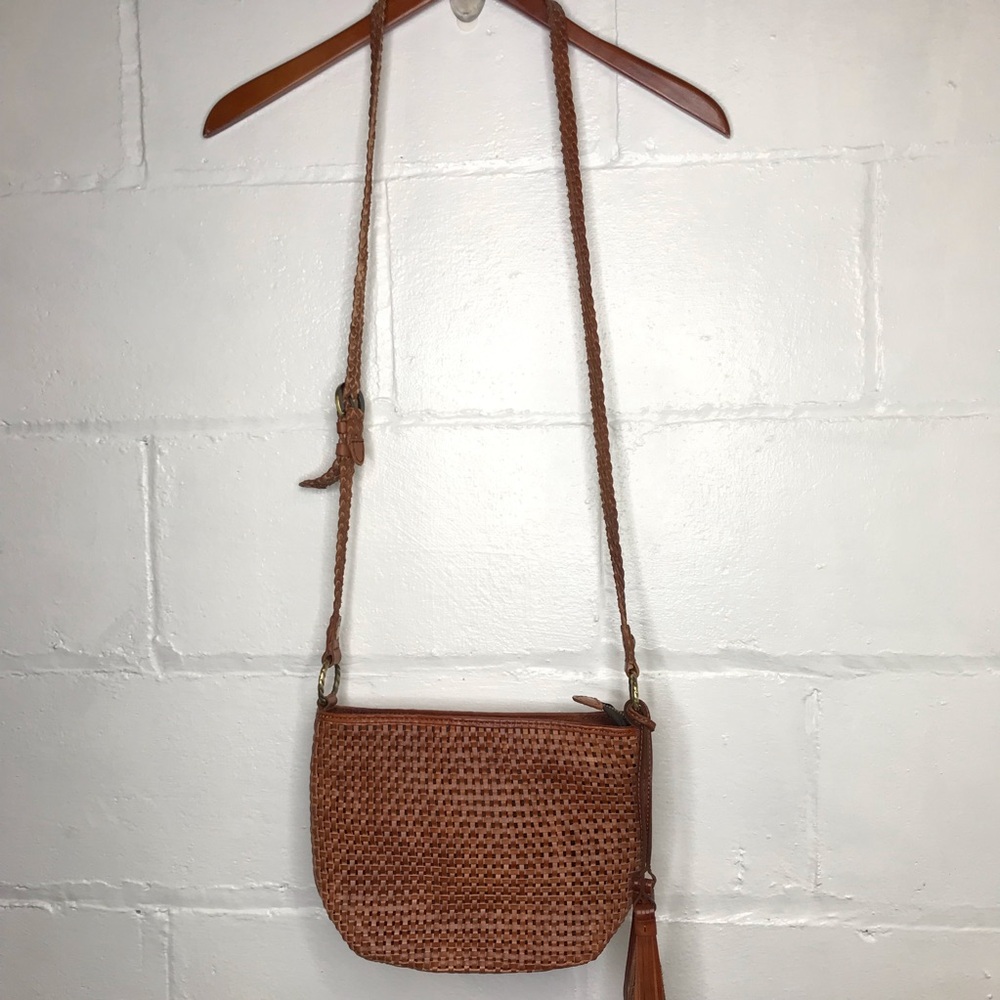 Patricia Nash Banyoles Brown Leather Woven Basketweave Crossbody Bag Purse